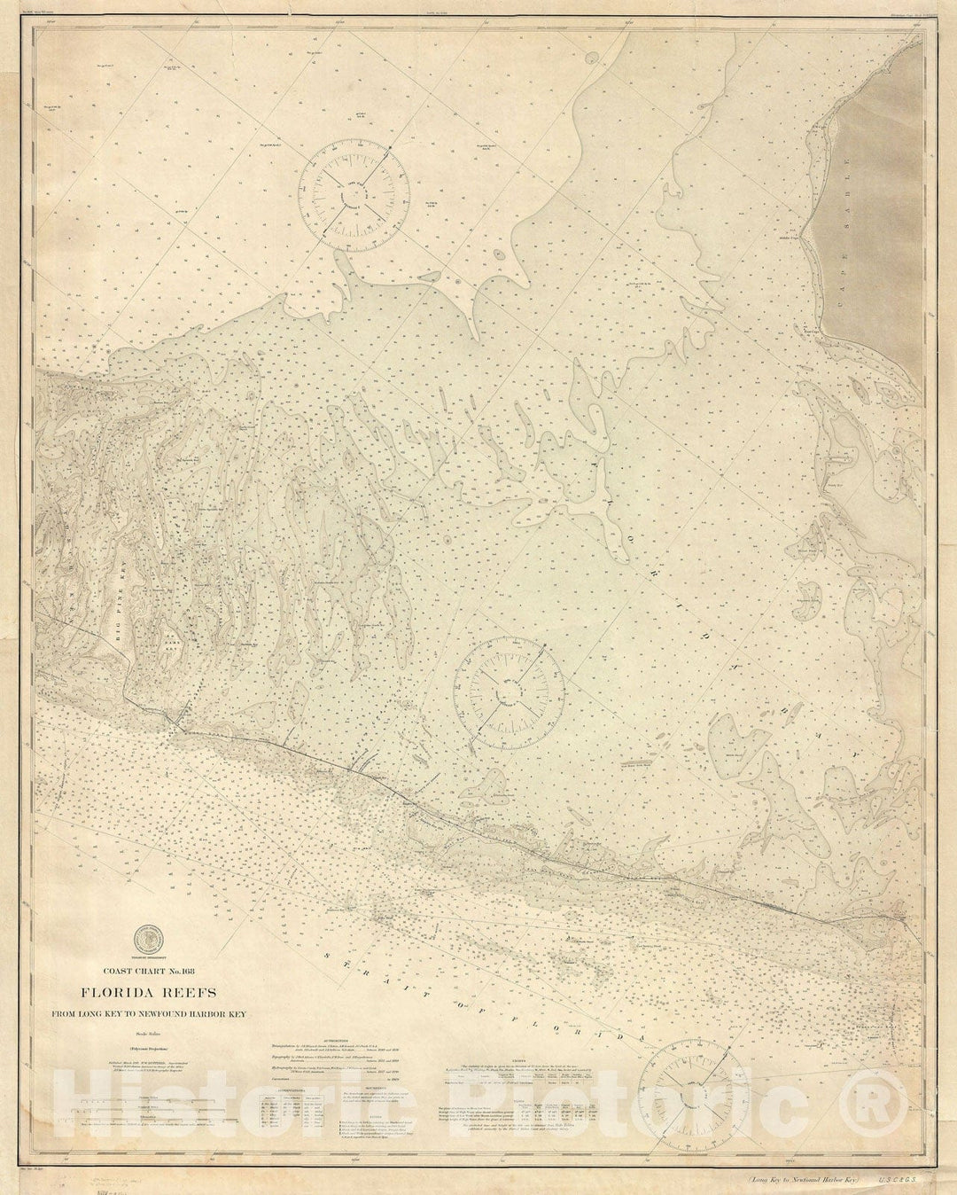 Historic Map : The Florida Keys, Middle Part, U.S. Coast Survey, 1895, Vintage Wall Art