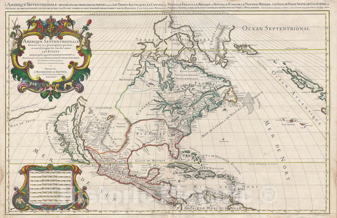 Historic Map : North America "first edition" "California as an Island", Jaillot, 1674, Vintage Wall Art