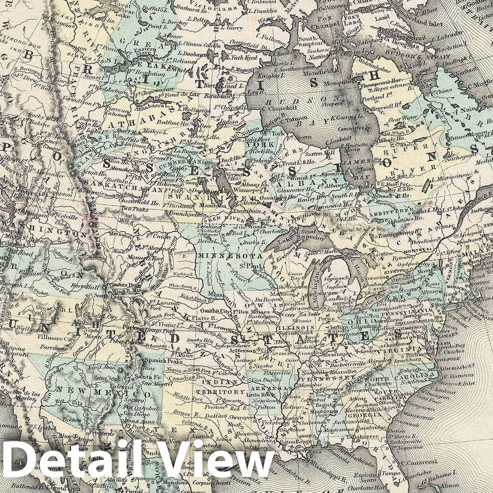 Historic Map : North America: United States, Mexico, Canada, Colton, 1855, Vintage Wall Art