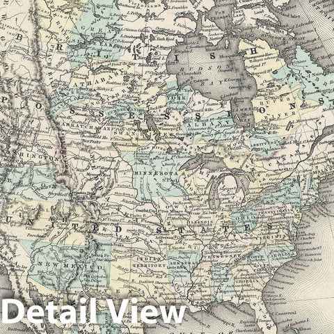 Historic Map : North America: United States, Mexico, Canada, Colton, 1855, Vintage Wall Art