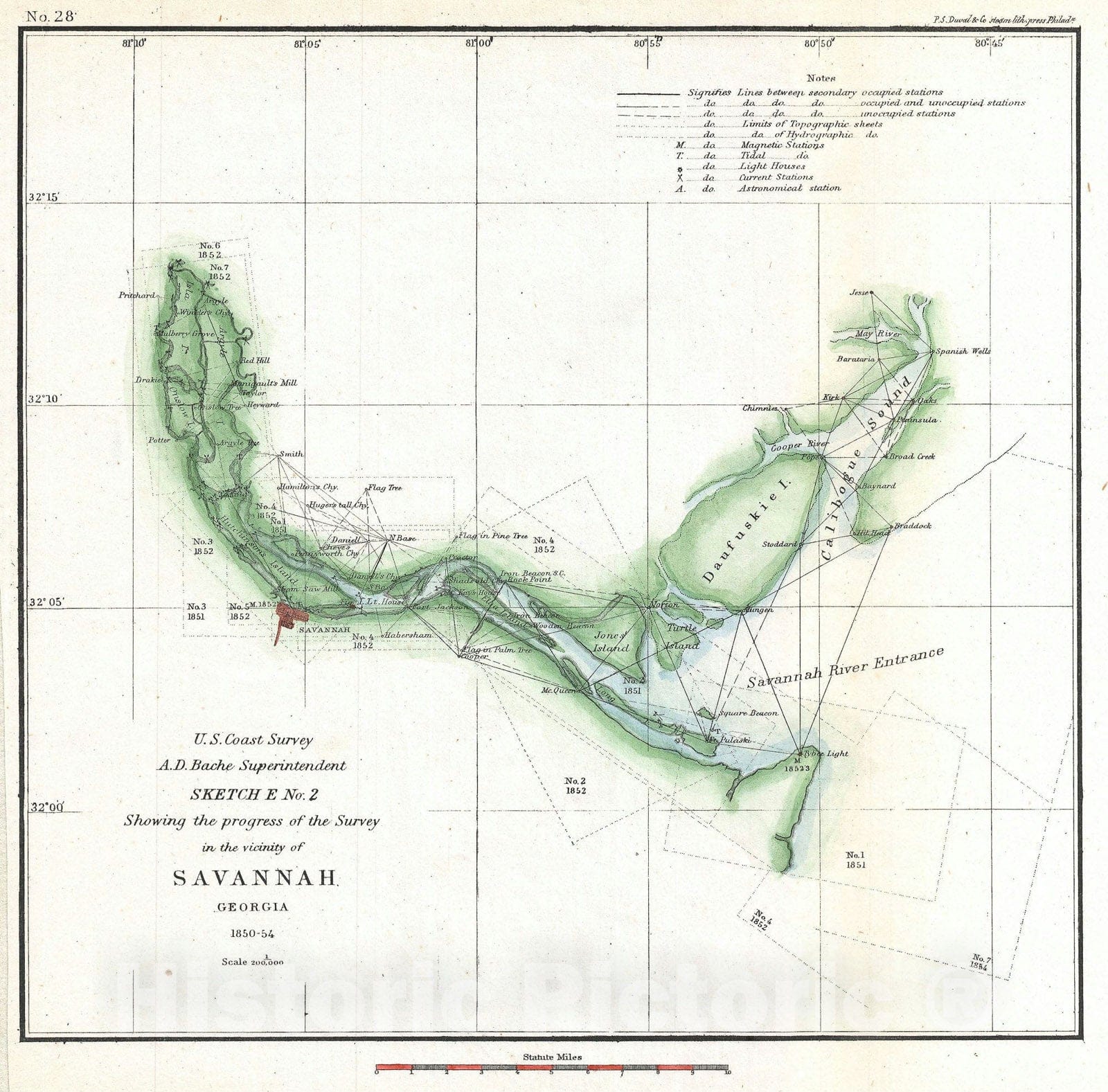 Historic Map : Nautical Chart The Savannah River ans Savannah, Georgia, U.S. Coast Survey, 1854, Vintage Wall Art