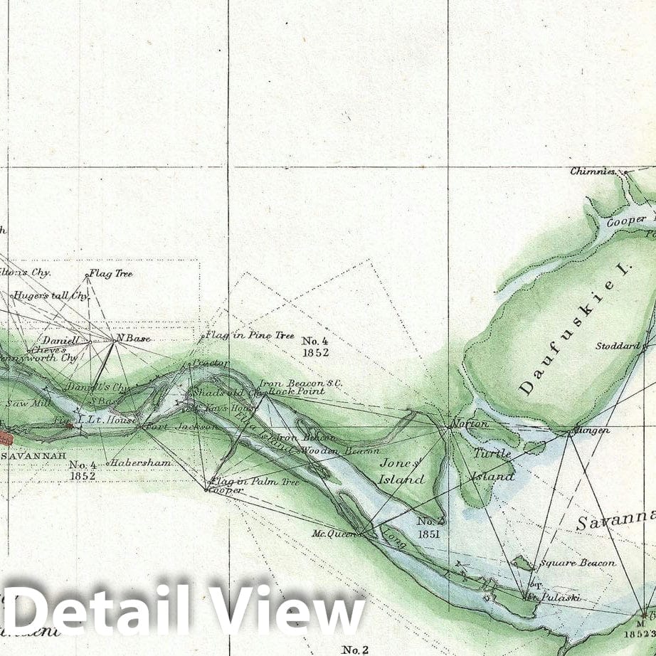 Historic Map : Nautical Chart The Savannah River ans Savannah, Georgia, U.S. Coast Survey, 1854, Vintage Wall Art