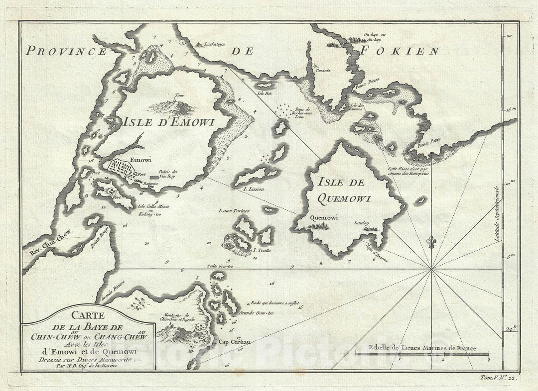 Historic Map : Amoy "Xiamen" and Fokien "Fujian", China, Bellin, 1764, Vintage Wall Art