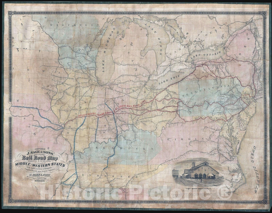 Historic Map : The Middle Atlantic and Midwestern States, J. Sage Railroad, 1858, Vintage Wall Art