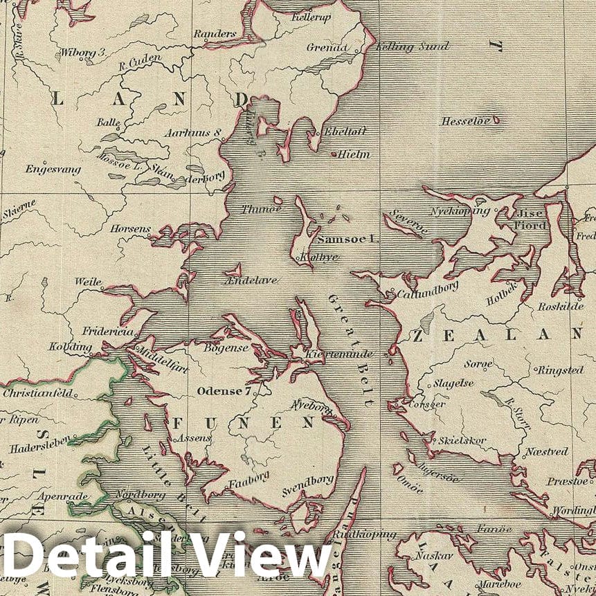 Historic Map : Denmark, Chambers, 1845, Vintage Wall Art