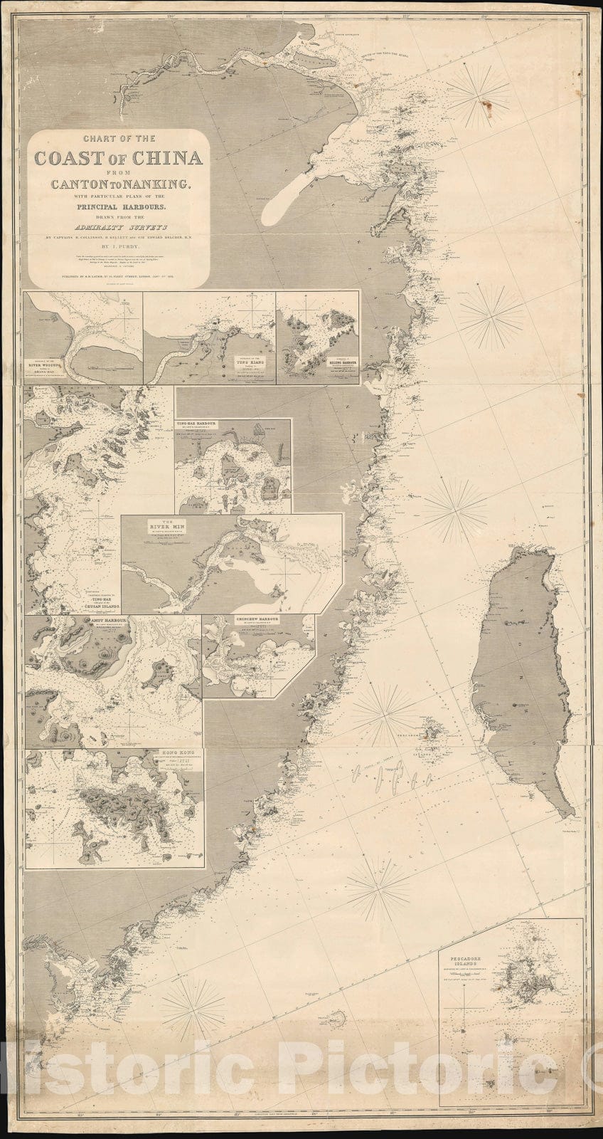 Historic Map : Nautical Chart The Coast of China "Hong Kong, Taiwan", Purdy, 1864, Vintage Wall Art