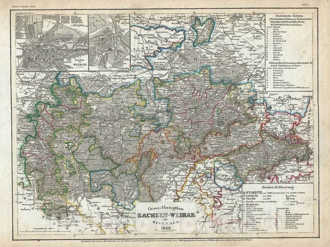 Historic Map : The Grand Duchy of Saxe-Weimar-Eisenach "Saxony", Germany, Meyer, 1853, Vintage Wall Art