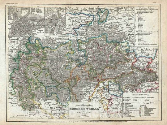 Historic Map : The Grand Duchy of Saxe-Weimar-Eisenach "Saxony", Germany, Meyer, 1853, Vintage Wall Art