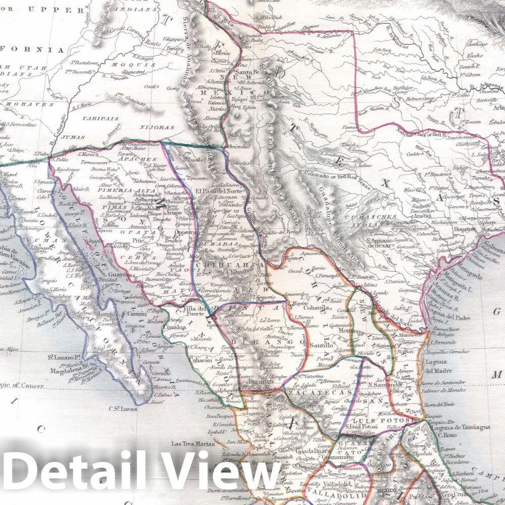 Historic Map : Mexico, Texas &amp; California, Tallis, 1851, Vintage Wall Art