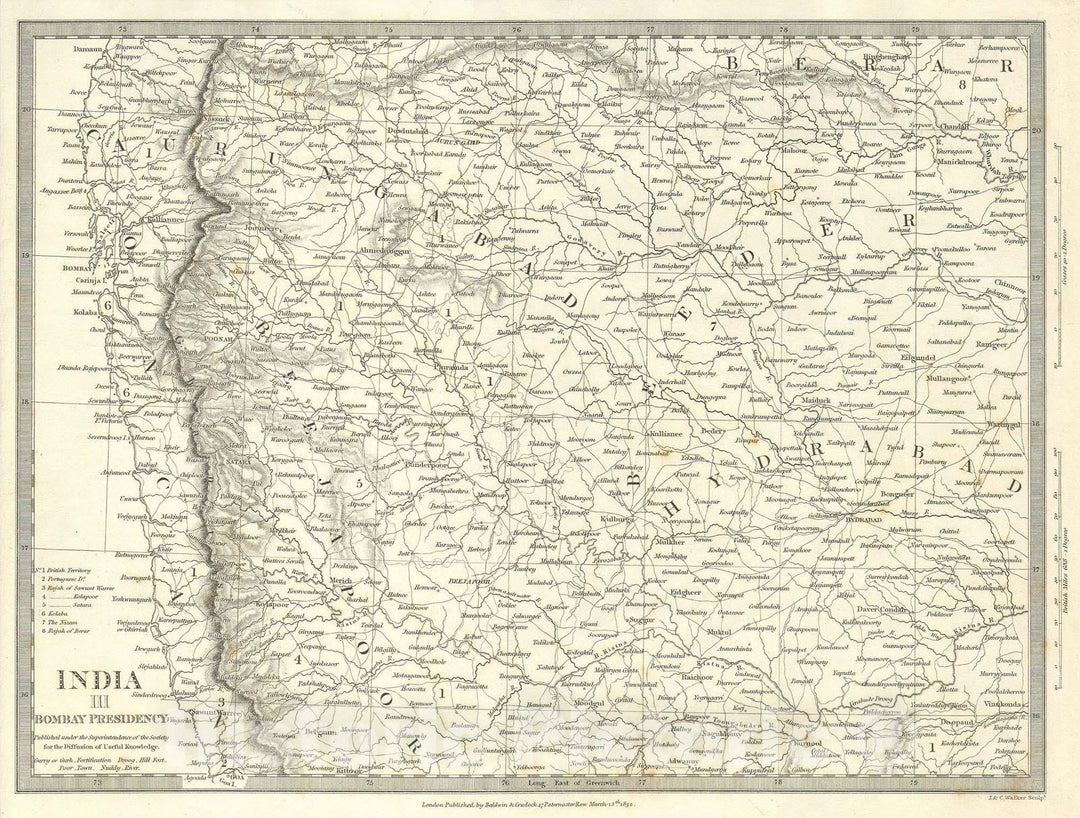 Historic Map : Bombay Presidency and Goa, India, S.D.U.K., 1834, Vintage Wall Art