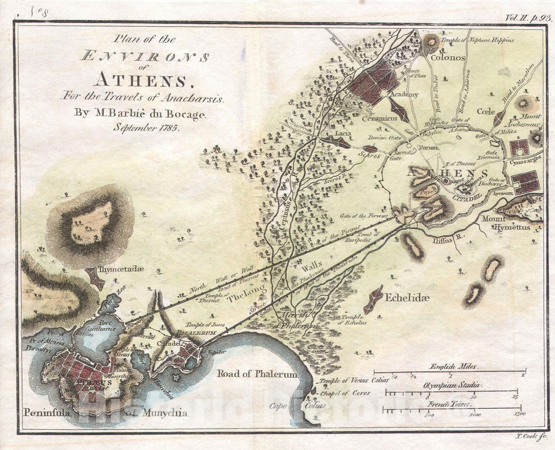 Historic Map : The City of Athens in Ancient Greece, Bocage, 1784, Vintage Wall Art