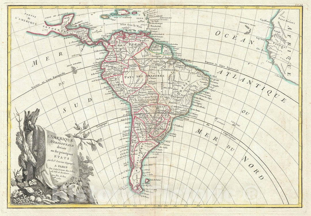 Historic Map : South America, Janvier, 1762, Vintage Wall Art