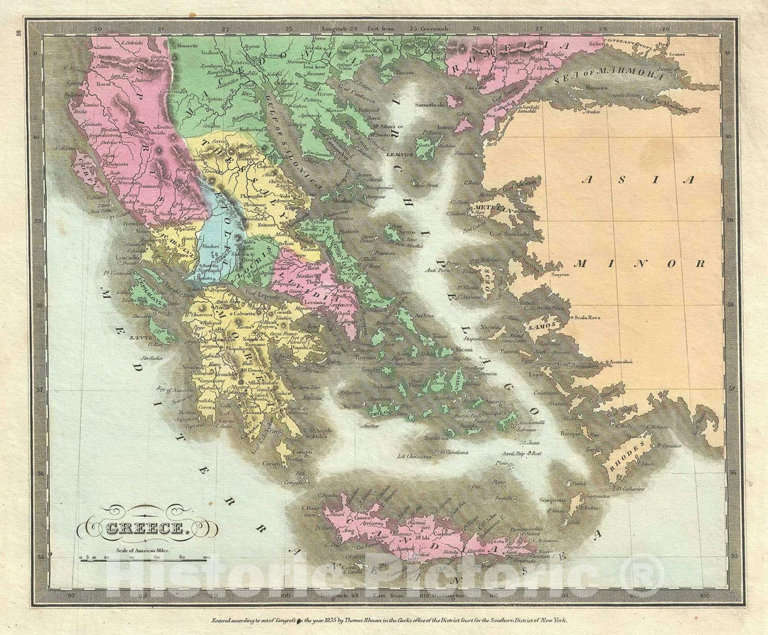 Historic Map : Greece, Burr, 1835, Vintage Wall Art