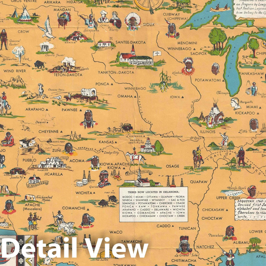 Historic Map : Jefferson Pictorial Map of The United States Illustrating Indian Tribes, 1944, Vintage Wall Art