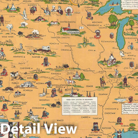 Historic Map : Jefferson Pictorial Map of The United States Illustrating Indian Tribes, 1944, Vintage Wall Art