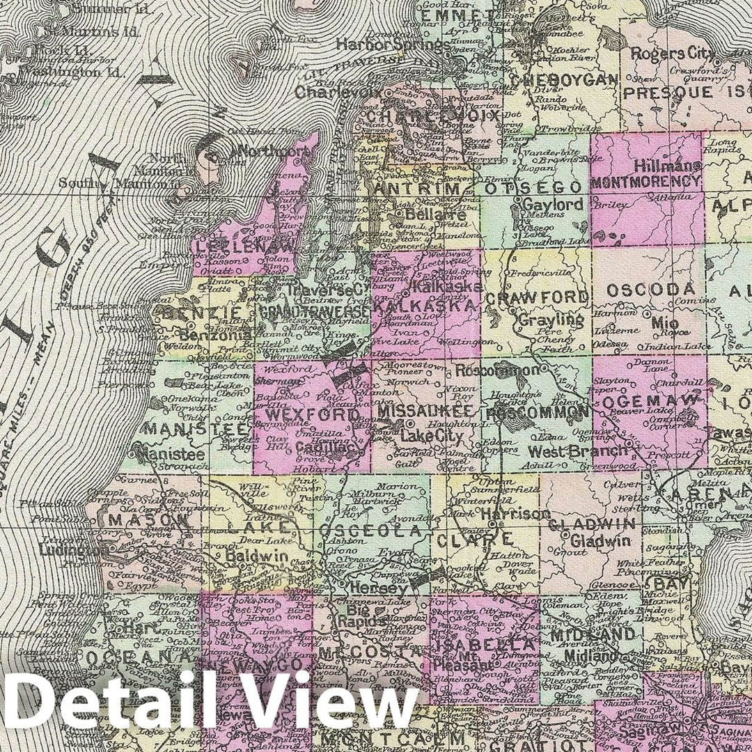 Historic Map : Michigan, Tunison, 1887, Vintage Wall Art