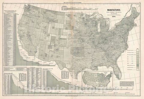 Historic Map : The United States Illustrating American Industry, Scribner's, 1883, Vintage Wall Art