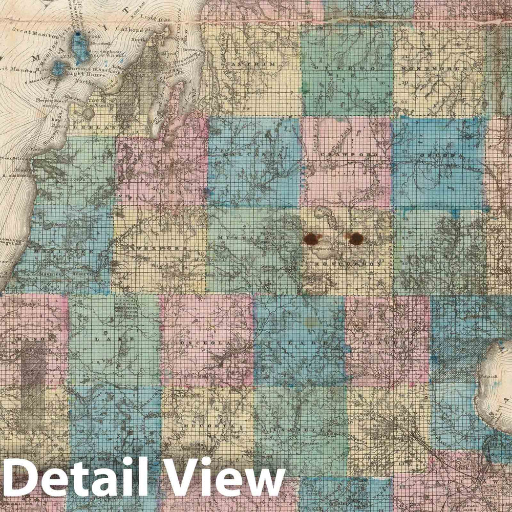 Historic Map : Michigan, John Farmer, 1868, Vintage Wall Art