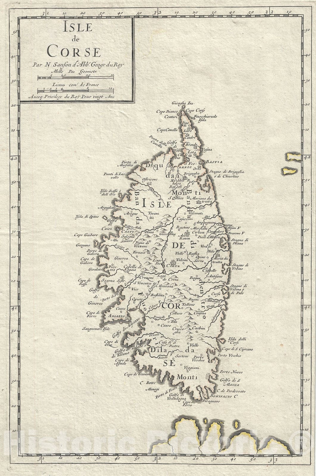 Historic Map : The Island of Corsica, France, Sanson, 1658, Vintage Wall Art