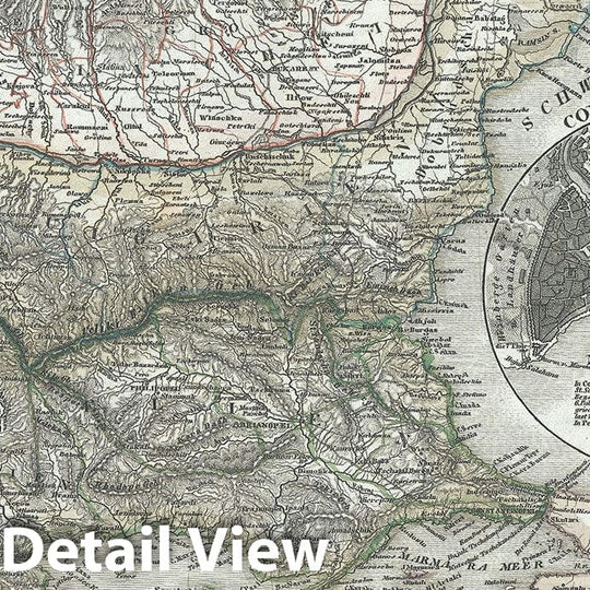 Historic Map : Greece and The Balkans "Romania, Bulgaria, Macedonia, Turkey", Meyer, 1850, Vintage Wall Art