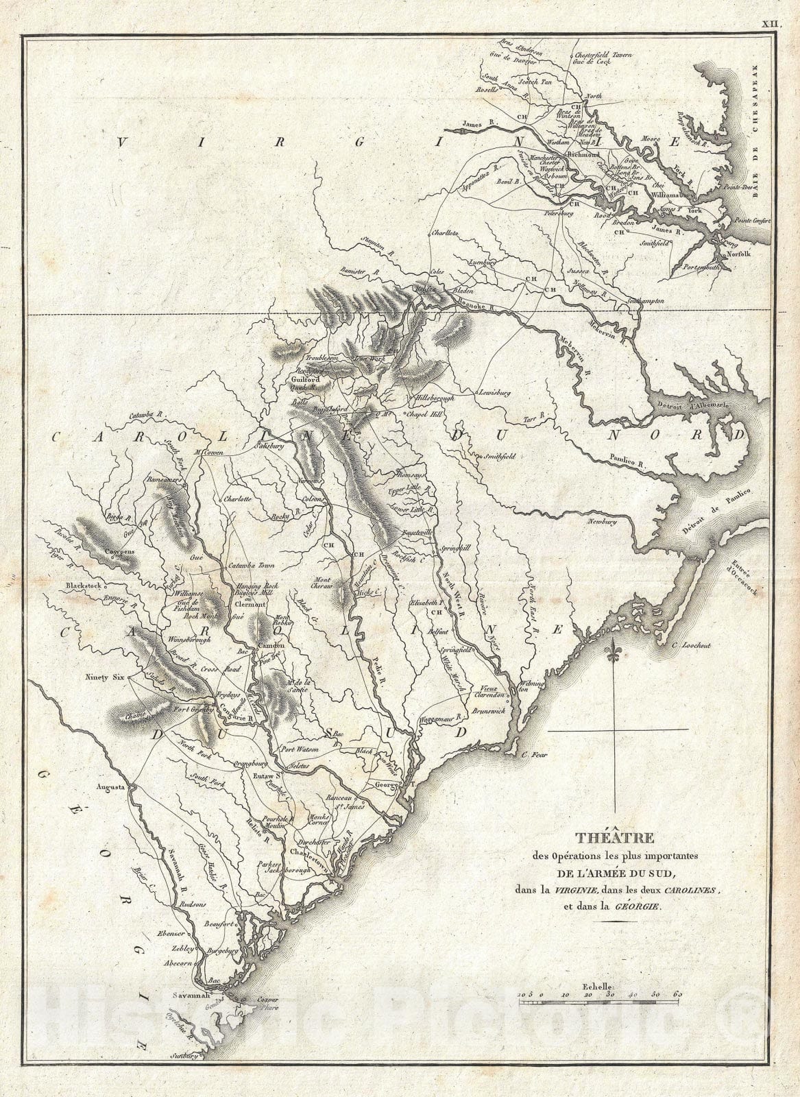 Historic Map : Marshall Revolutionary War Map of South Carolina and North Carolina, 1807, Vintage Wall Art