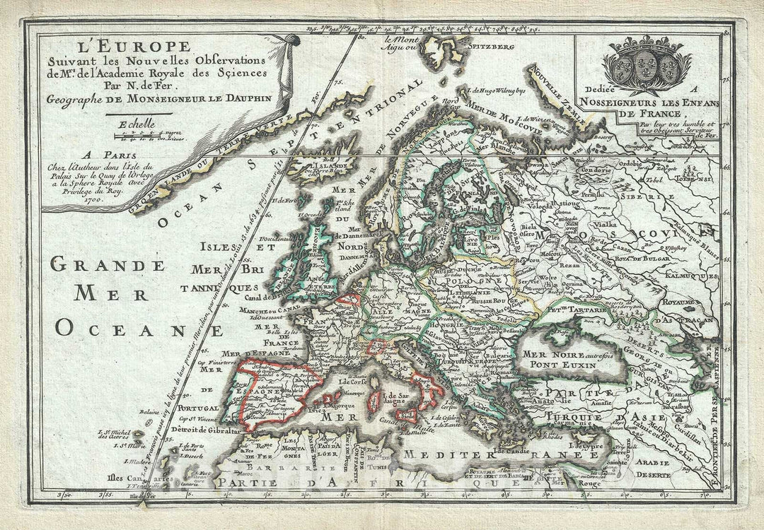 Historic Map : Europe, De Fer, 1700, Vintage Wall Art