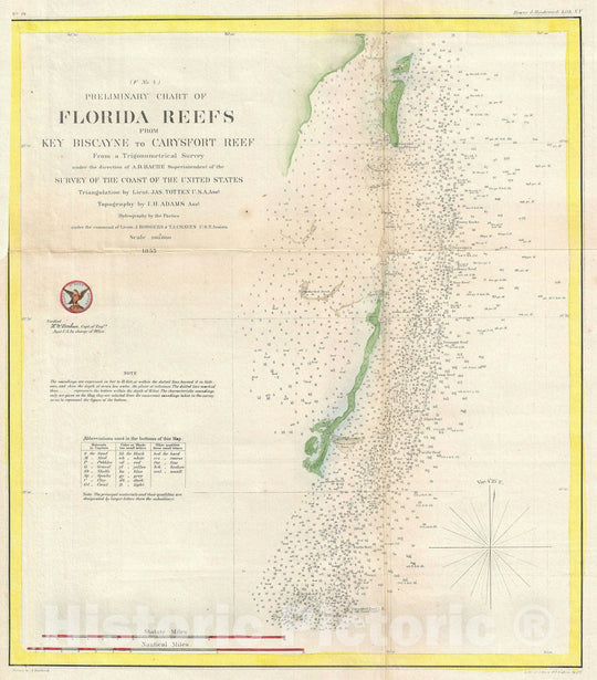 Historic Map : Key Biscayne, Miami, Florida, U.S. Coast Survey, 1855, Vintage Wall Art