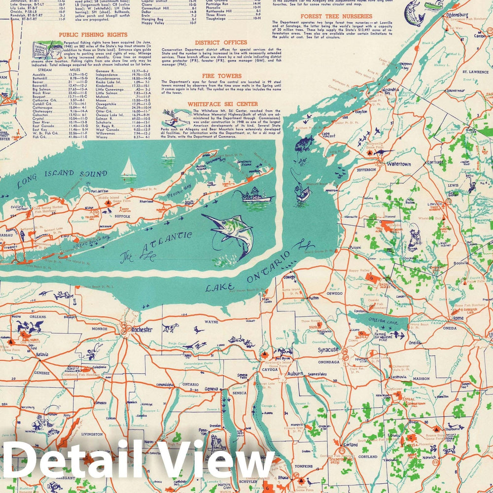 Historic Map : Pictorial Map of New York State w/ Parks and Nature Conservancy, 1948, Vintage Wall Art