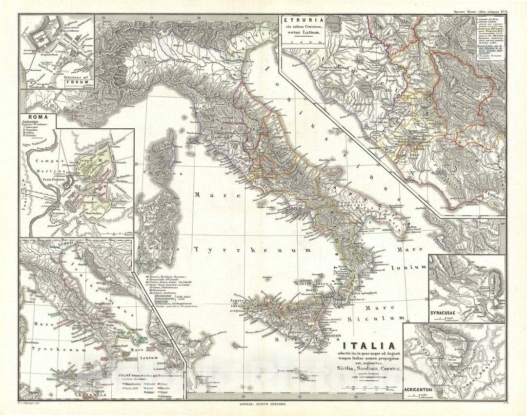 Historic Map : Italy under Augustus Caesar, Spruner, 1865, Vintage Wall Art