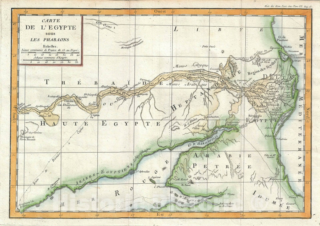 Historic Map : Egypt under The Pharaohs, Delisle de Sales, 1770, Vintage Wall Art