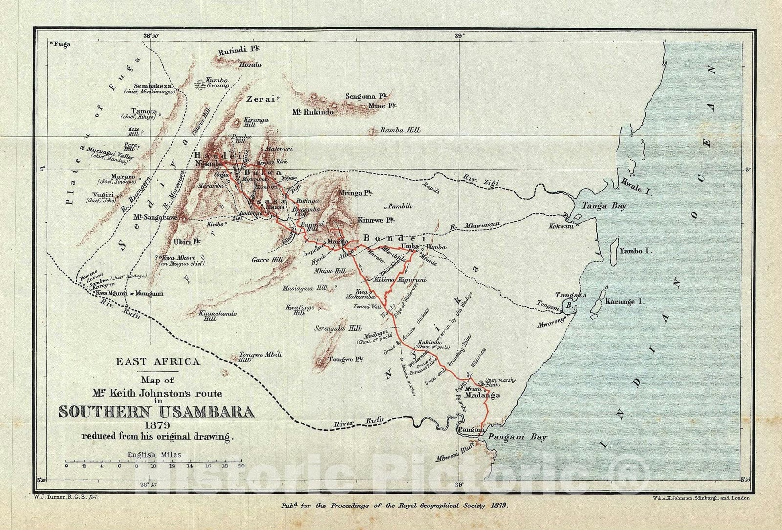 Historic Map : Southern Usambara, Tanzania, East Africa, Johnston, 1879, Vintage Wall Art