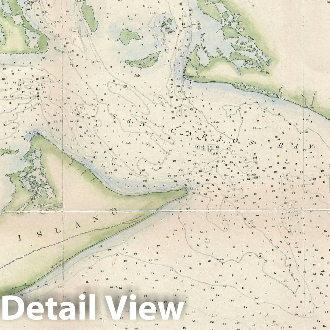 Historic Map : Caloosa River and The San Carlos Bay, Florida, U. S. Coast Survey, 1867, Vintage Wall Art