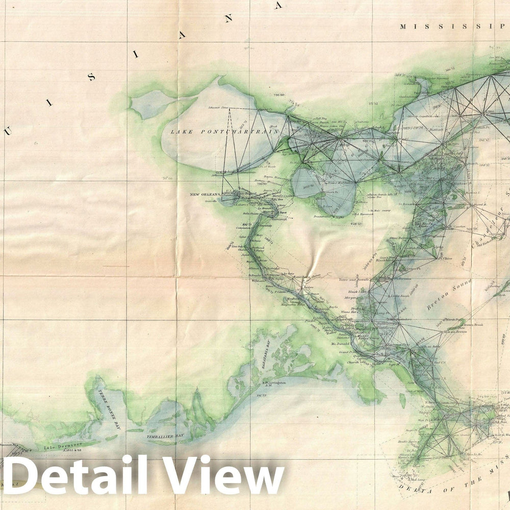 Historic Map : The Delta of The Mississippi River, U.S. Coast Survey, 1873, Vintage Wall Art