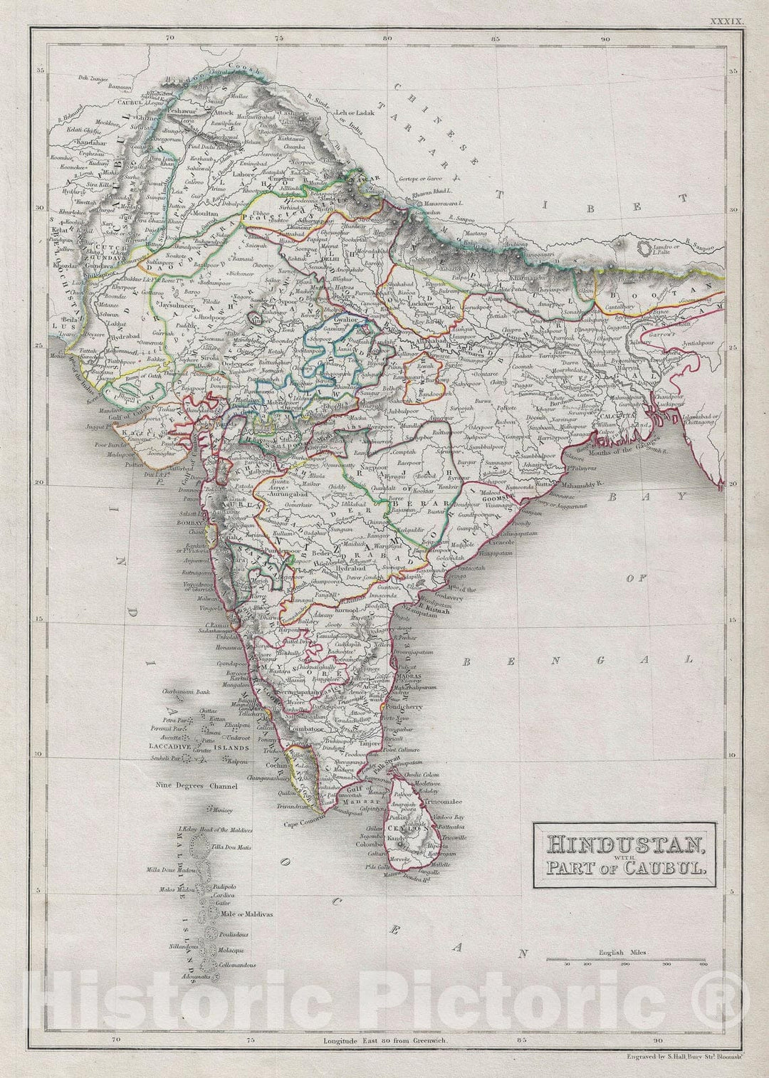 Historic Map : India, Black, 1840, Vintage Wall Art