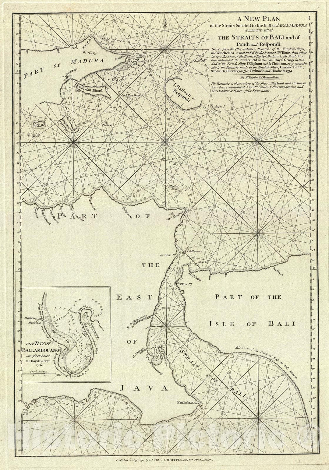 Historic Map : Nautical Chart The Straits of Bali, Indonesia, Laurie and Whittle, 1794, Vintage Wall Art