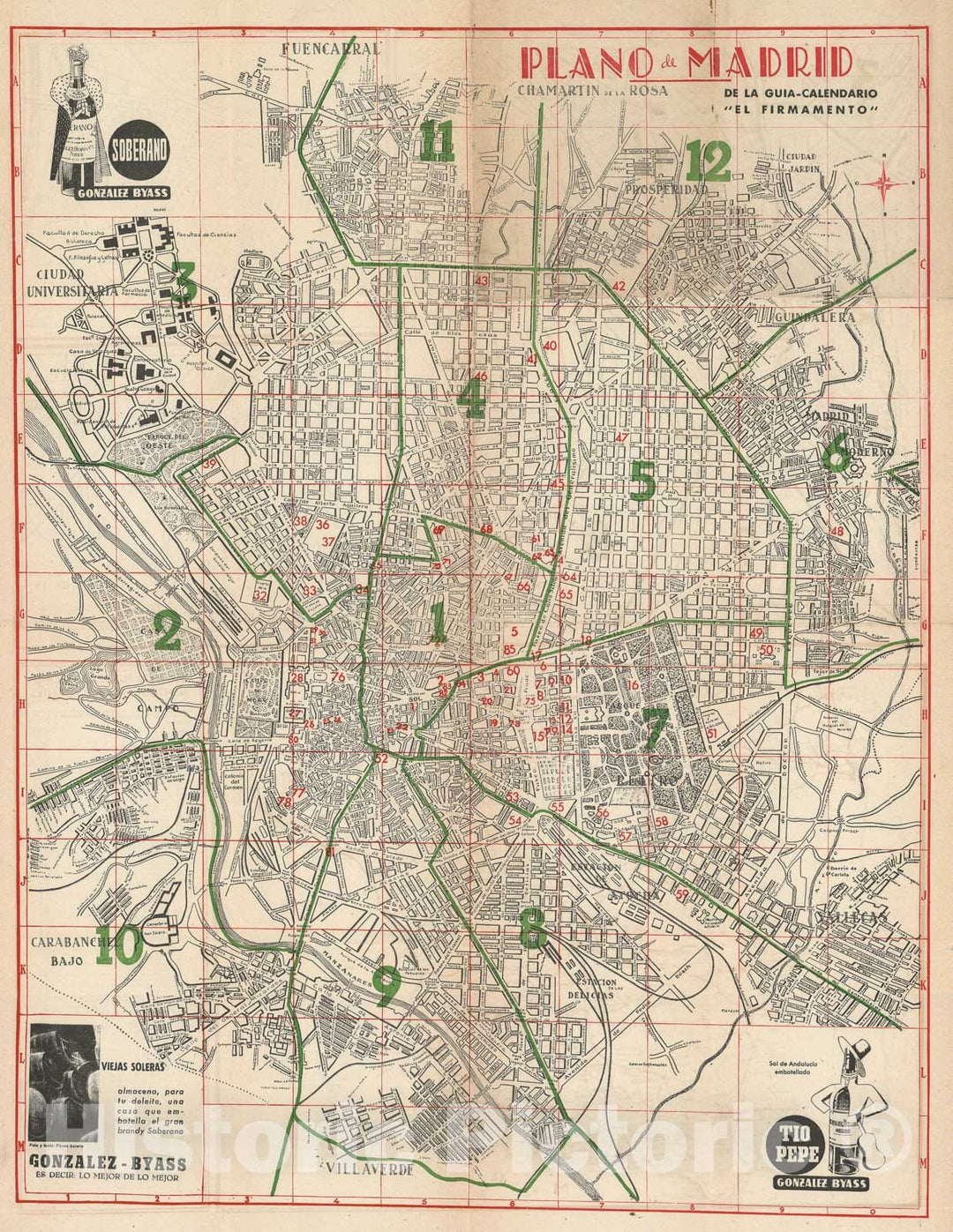 Historic Map : Plan of Madrid, Spain, El Firmamento, 1950, Vintage Wall Art