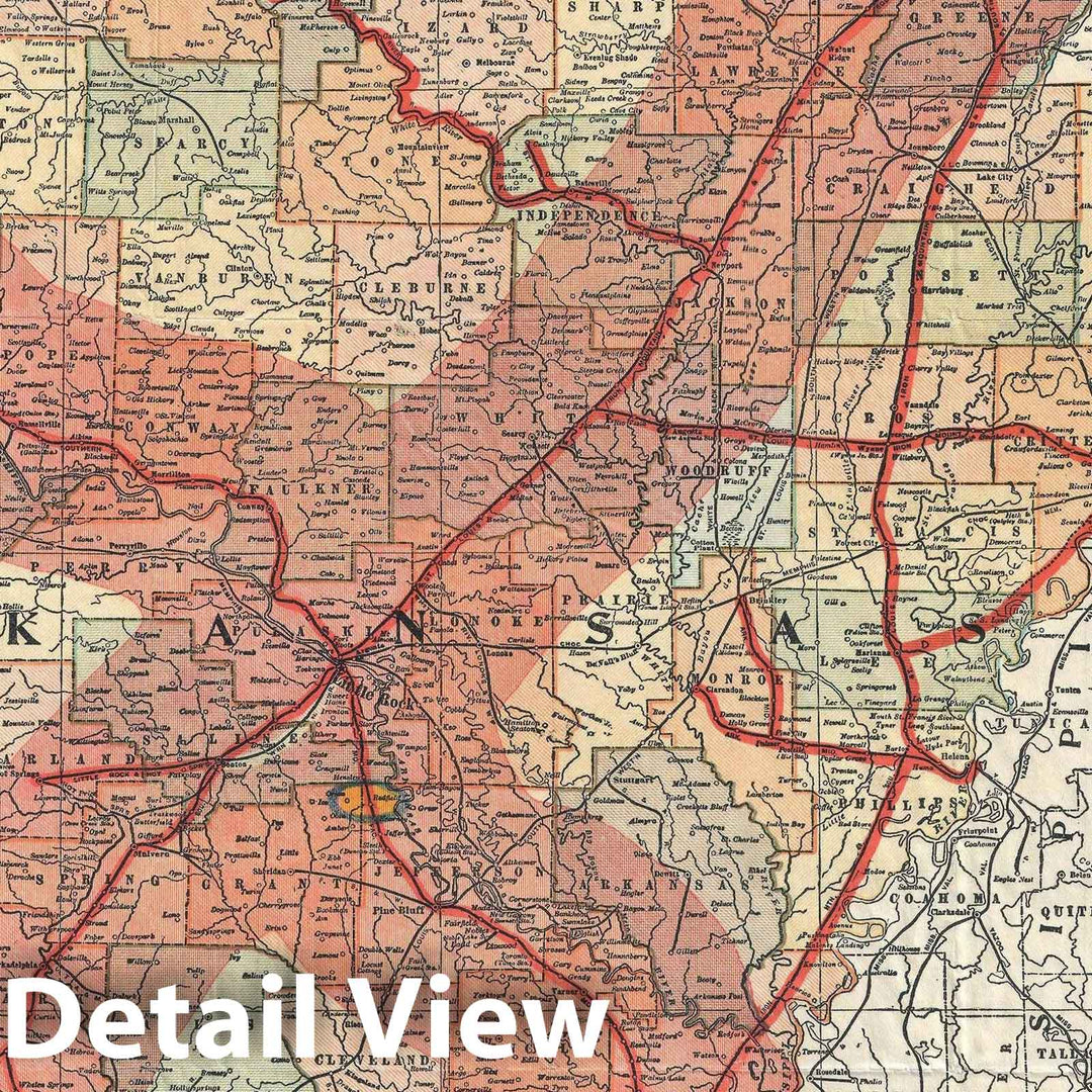 Historic Map : Iron Mountain Railway Map of Arkansas Land Grants For Sale, 1885, Vintage Wall Art