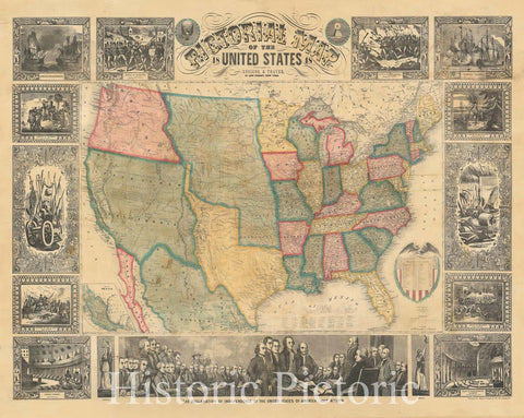 Historic Map : Thayer Pictorial Wall Map of The United States - Mexican-American War, 1848, Vintage Wall Art