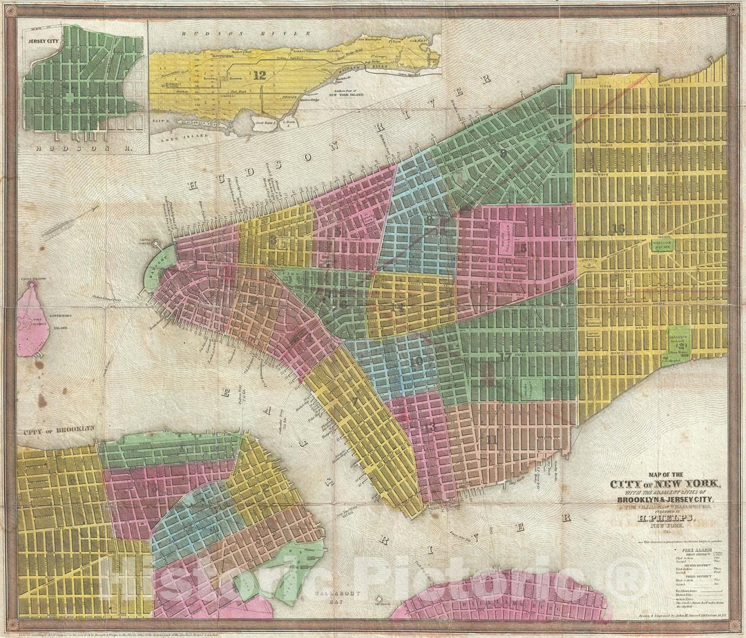 Historic Map : New York City "Manhattan and Brooklyn", Humphrey Phelps, 1845, Vintage Wall Art