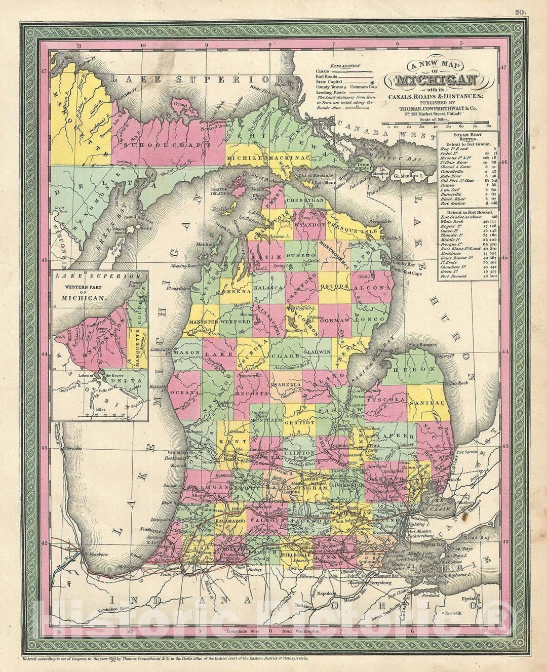 Historic Map : Michigan, Mitchell, 1854, Vintage Wall Art