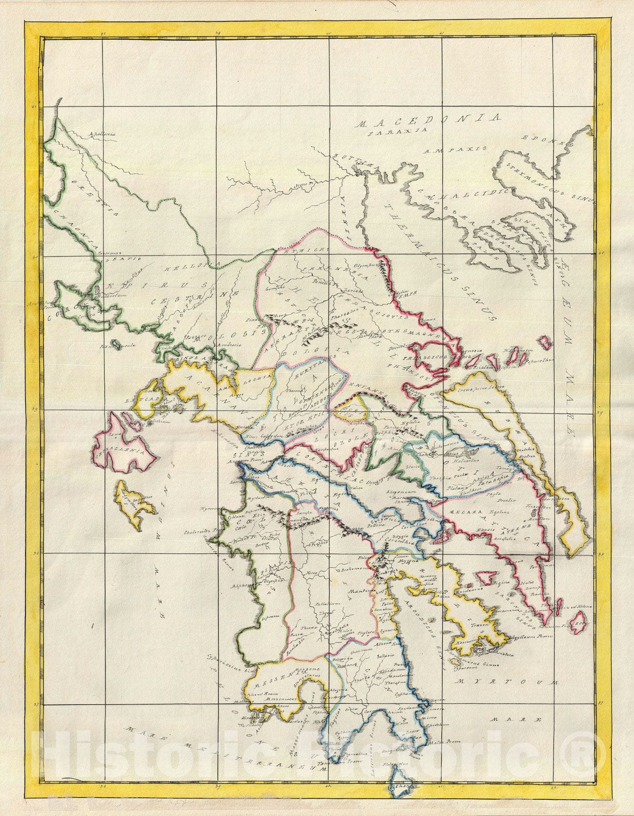 Historic Map : Greece in Antiquity, Manuscript, 1823, Vintage Wall Art