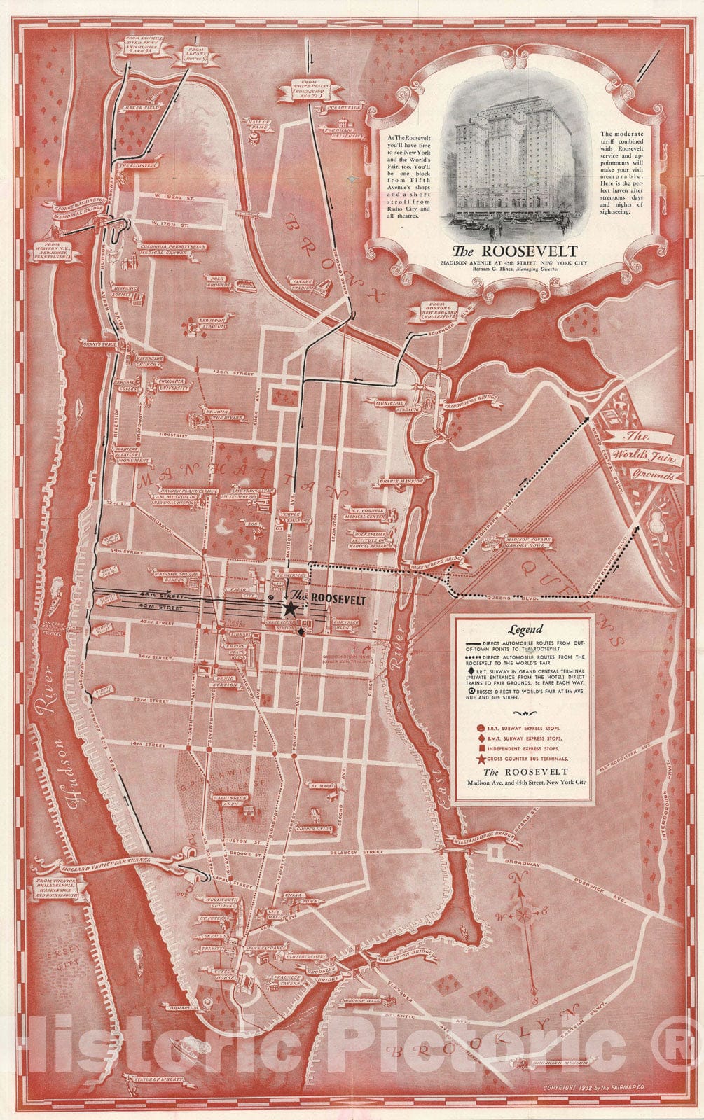 Historic Map : Pictorial Plan of New York City, Fairmap, 1938 v1, Vintage Wall Art