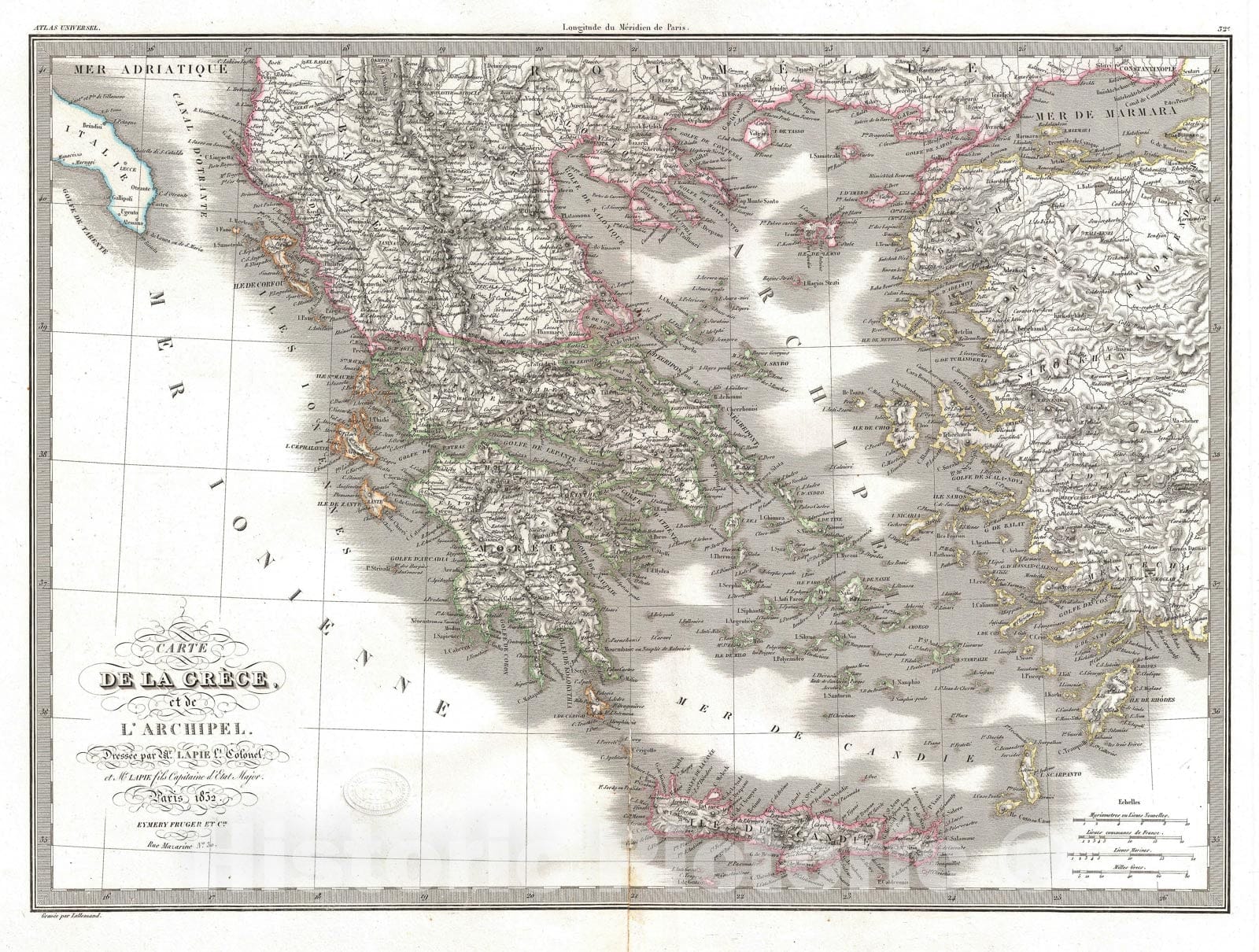 Historic Map : Greece, Lapie, 1829, Vintage Wall Art