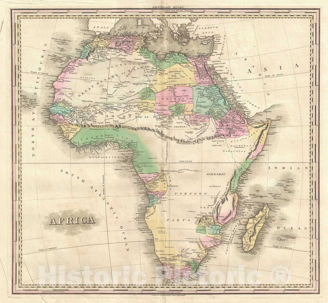 Historic Map : Africa, Tanner, 1825, Vintage Wall Art