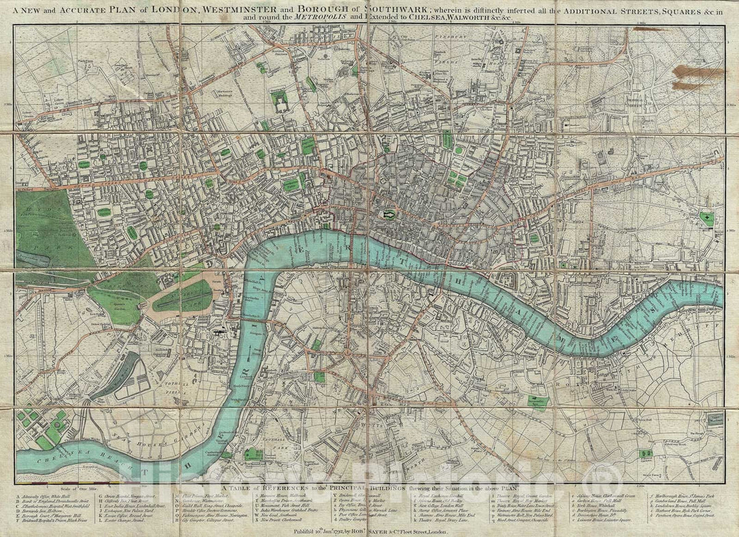 Historic Map : London, England, Sayer, 1792, Vintage Wall Art