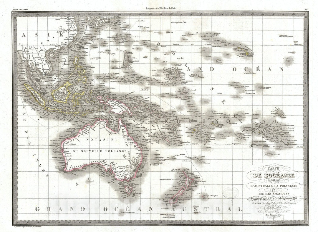 Historic Map : Australia, New Zealand, and Polynesia, Lapie, 1829, Vintage Wall Art