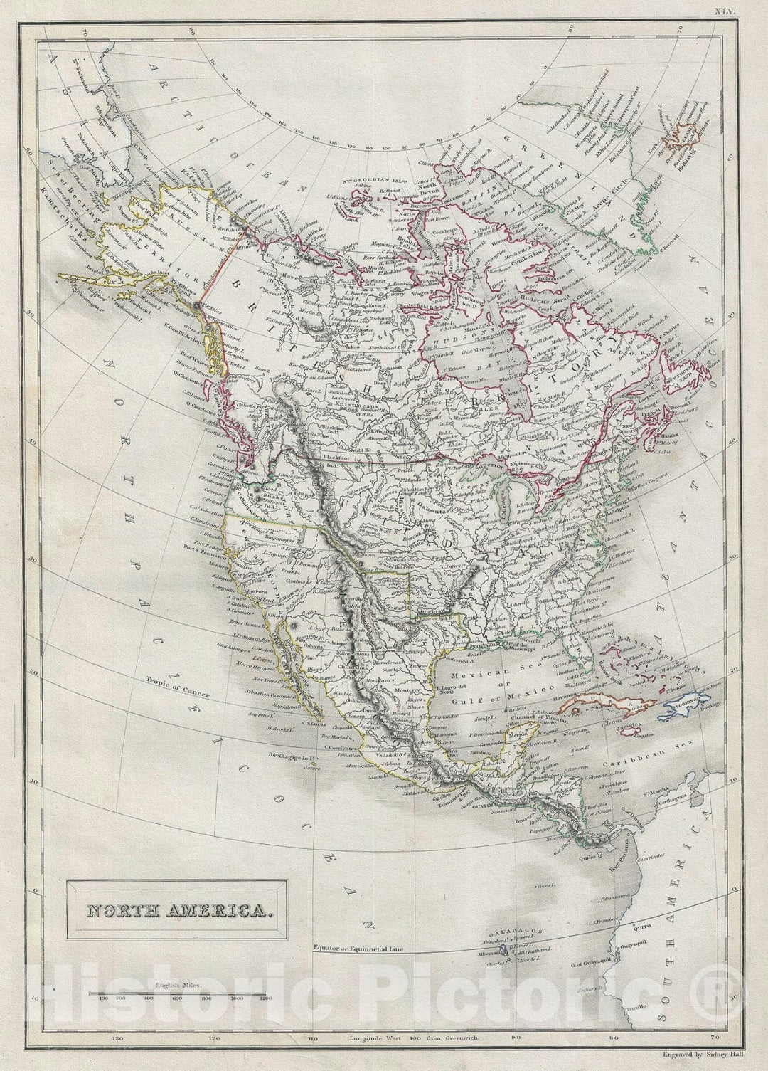 Historic Map : North America and The United States, Black, 1840, Vintage Wall Art