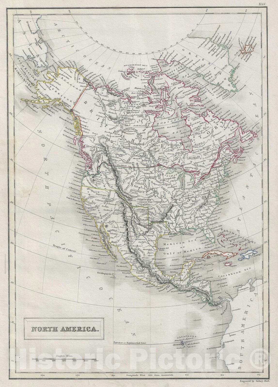 Historic Map : North America and The United States, Black, 1840, Vintage Wall Art