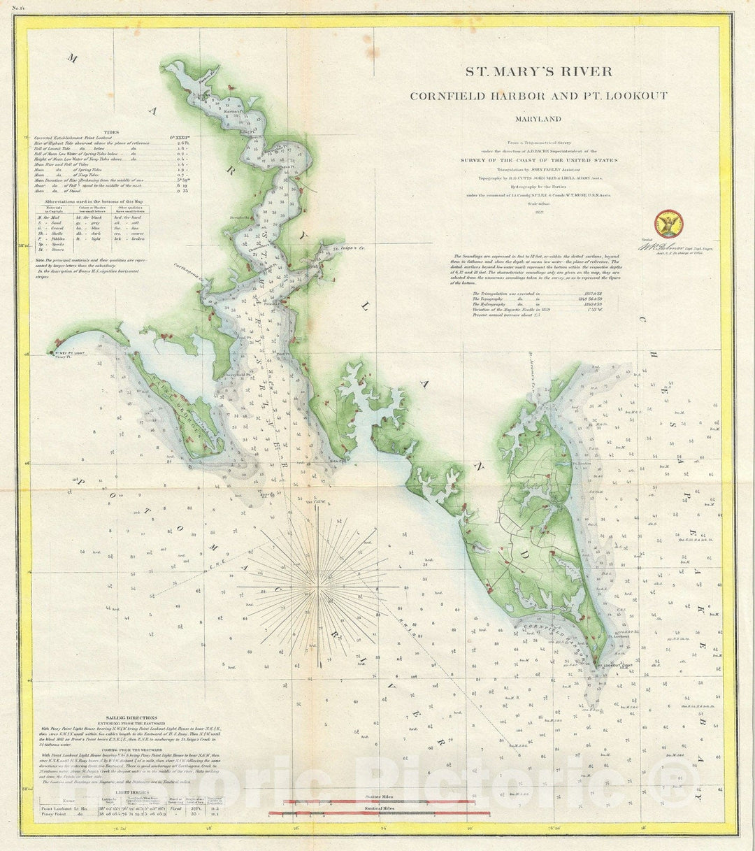 Historic Map : The St. Mary's River and Cape Lookout, Maryland, U.S. Coast Survey, 1859, Vintage Wall Art