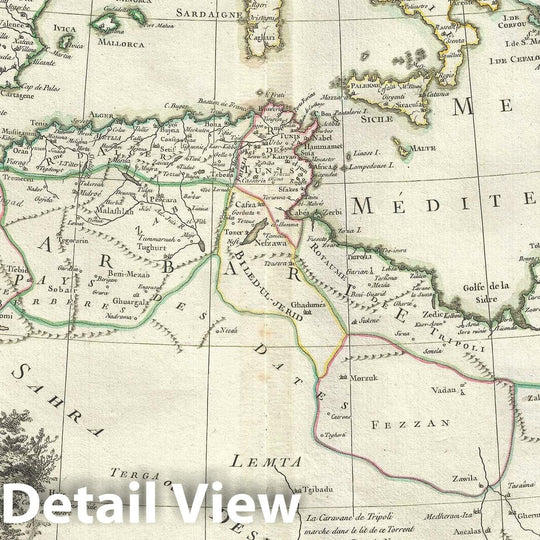 Historic Map : The Mediterranean and The Maghreb or Barbary Coast, Bonne, 1778, Vintage Wall Art